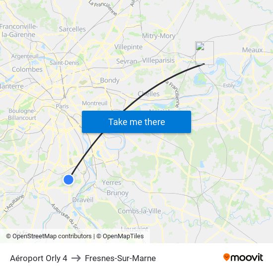 Aéroport Orly 4 to Fresnes-Sur-Marne map