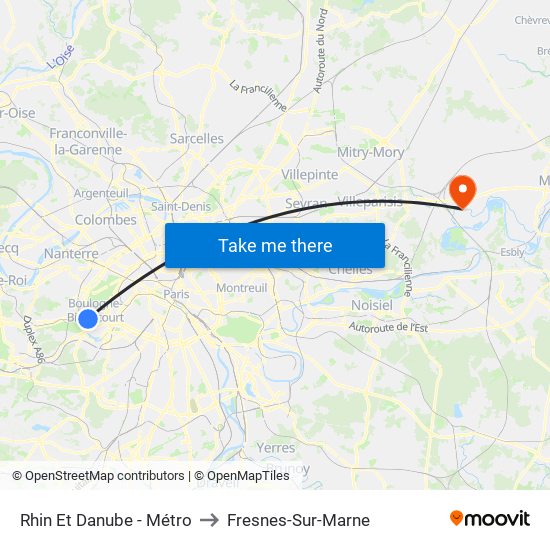 Rhin Et Danube - Métro to Fresnes-Sur-Marne map