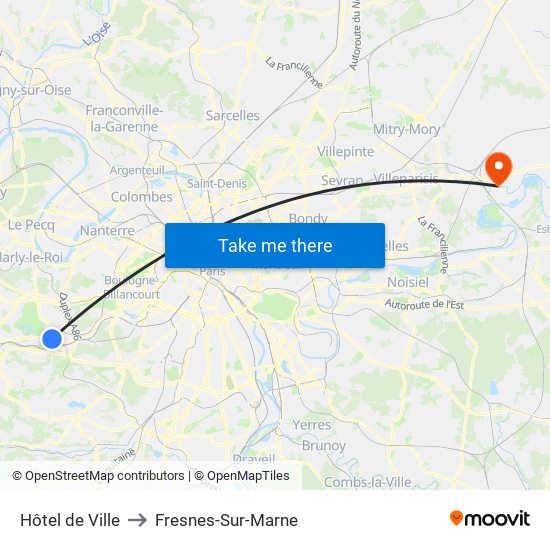 Hôtel de Ville to Fresnes-Sur-Marne map