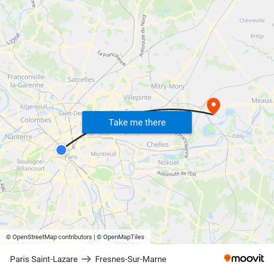Paris Saint-Lazare to Fresnes-Sur-Marne map