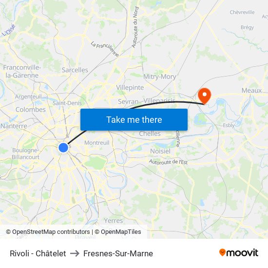 Rivoli - Châtelet to Fresnes-Sur-Marne map