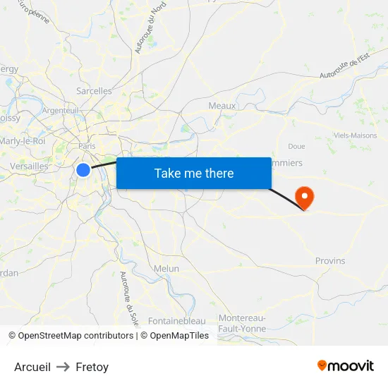 Arcueil to Fretoy map
