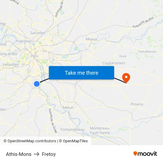 Athis-Mons to Fretoy map