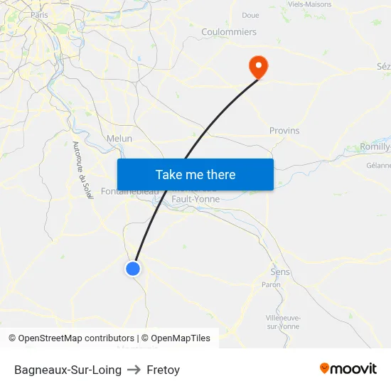Bagneaux-Sur-Loing to Fretoy map