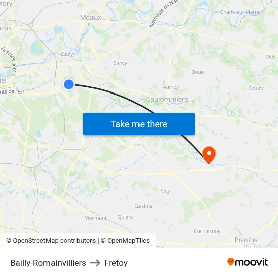 Bailly-Romainvilliers to Fretoy map