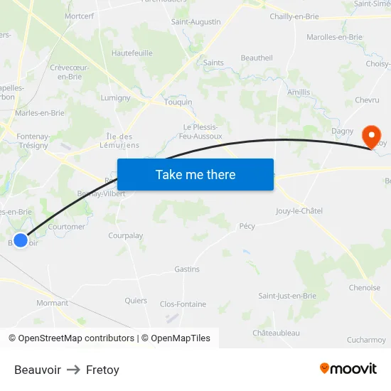 Beauvoir to Fretoy map