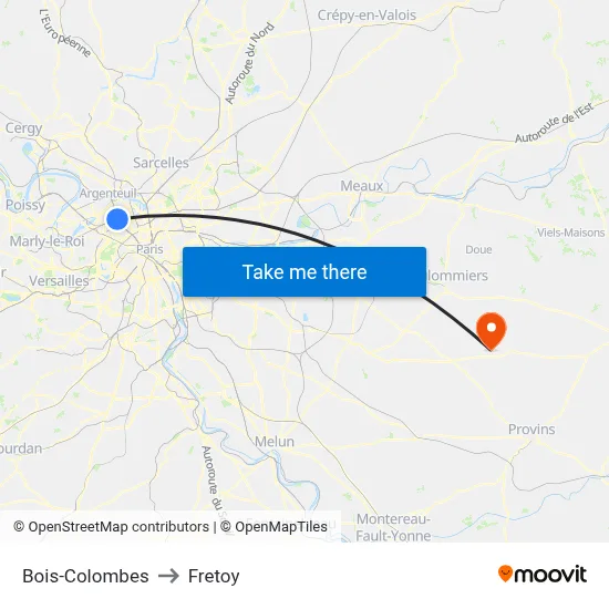 Bois-Colombes to Fretoy map