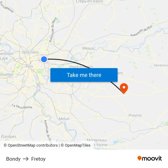 Bondy to Fretoy map