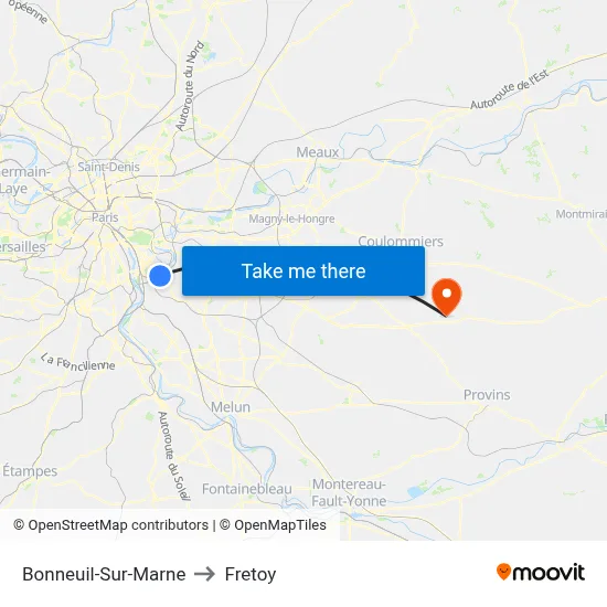 Bonneuil-Sur-Marne to Fretoy map