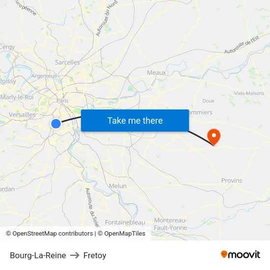 Bourg-La-Reine to Fretoy map