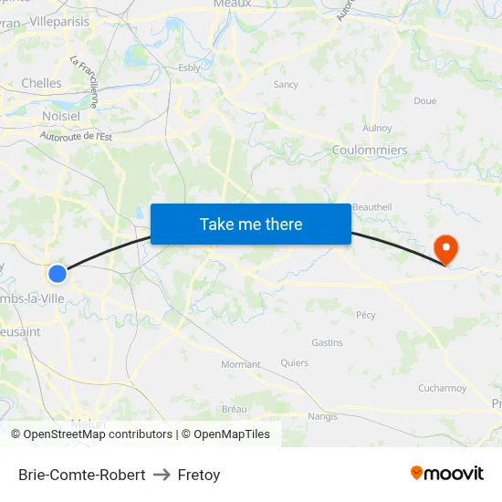 Brie-Comte-Robert to Fretoy map