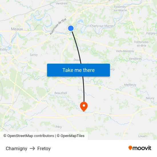 Chamigny to Fretoy map