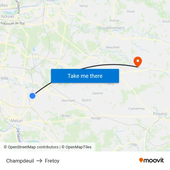 Champdeuil to Fretoy map