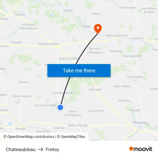 Chateaubleau to Fretoy map