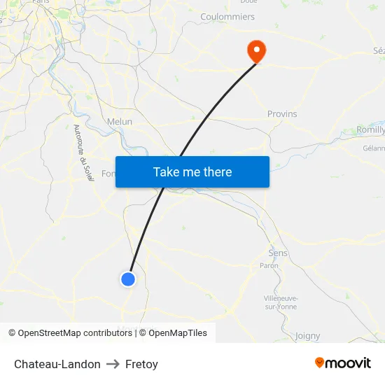 Chateau-Landon to Fretoy map