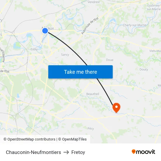 Chauconin-Neufmontiers to Fretoy map