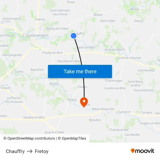Chauffry to Fretoy map