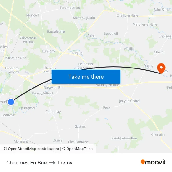 Chaumes-En-Brie to Fretoy map