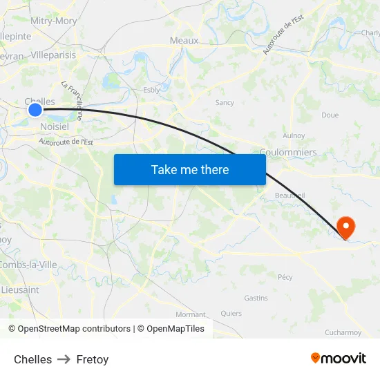 Chelles to Fretoy map
