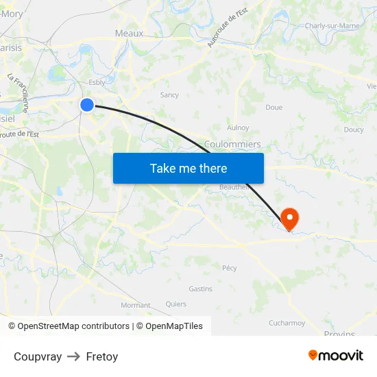 Coupvray to Fretoy map