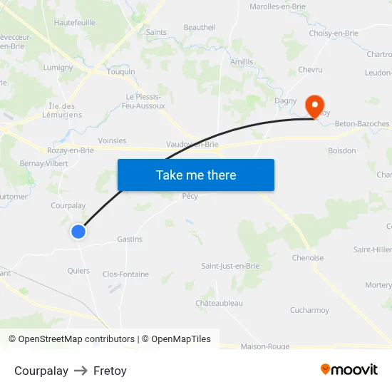Courpalay to Fretoy map