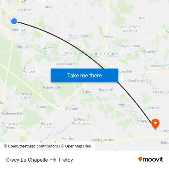 Crecy-La-Chapelle to Fretoy map