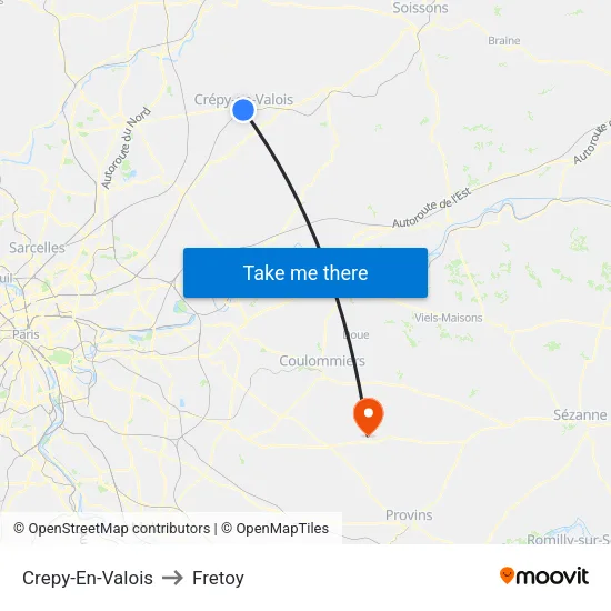 Crepy-En-Valois to Fretoy map