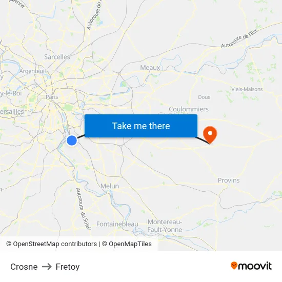 Crosne to Fretoy map