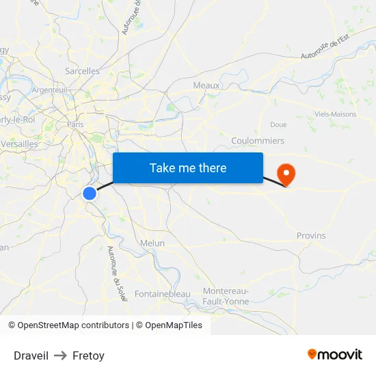 Draveil to Fretoy map