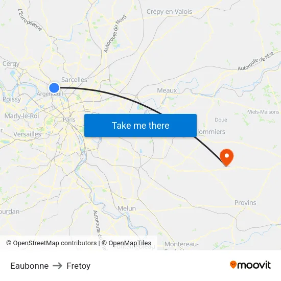 Eaubonne to Fretoy map