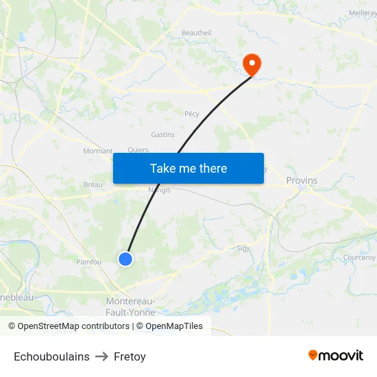 Echouboulains to Fretoy map