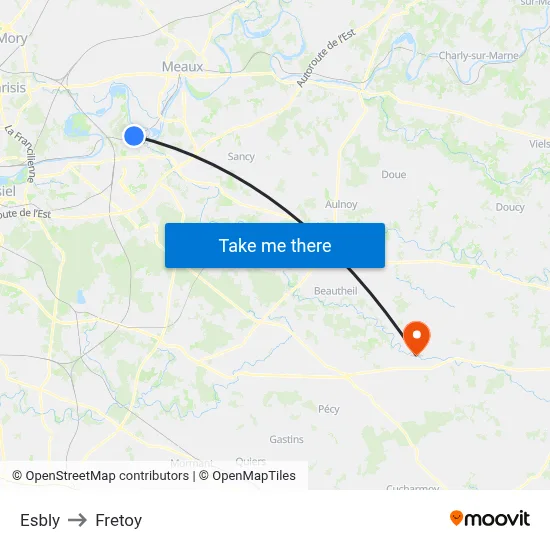 Esbly to Fretoy map