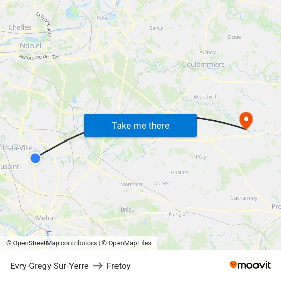 Evry-Gregy-Sur-Yerre to Fretoy map