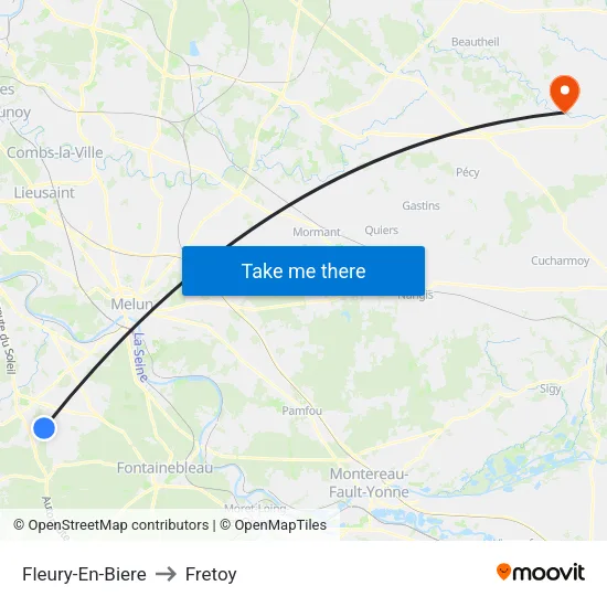 Fleury-En-Biere to Fretoy map