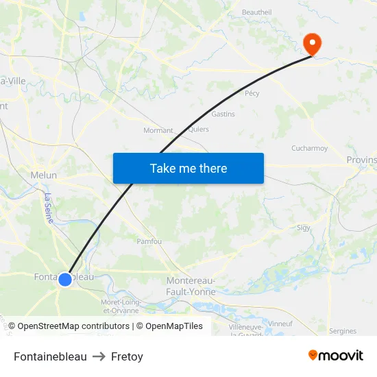 Fontainebleau to Fretoy map