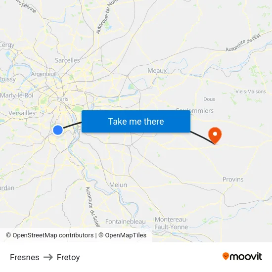 Fresnes to Fretoy map