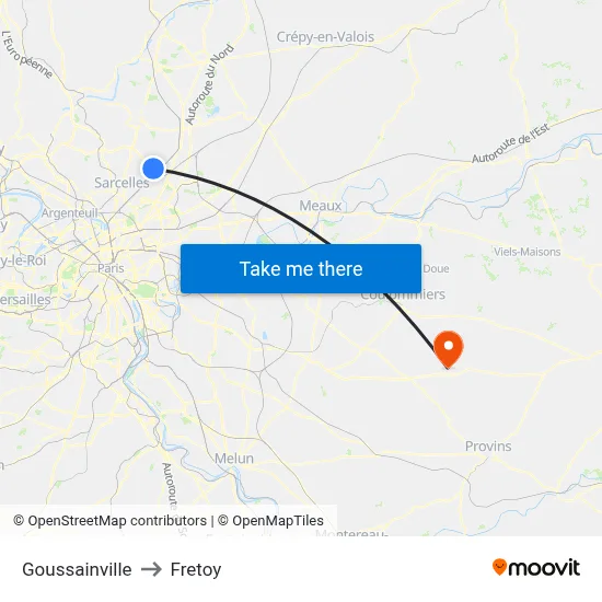 Goussainville to Fretoy map