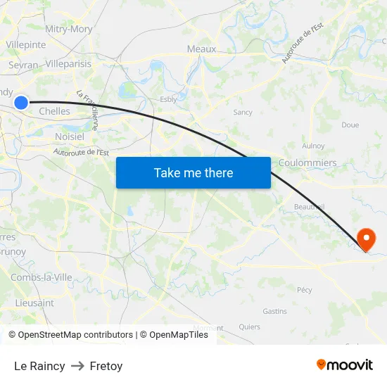 Le Raincy to Fretoy map