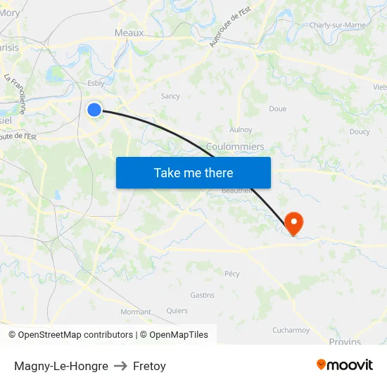 Magny-Le-Hongre to Fretoy map