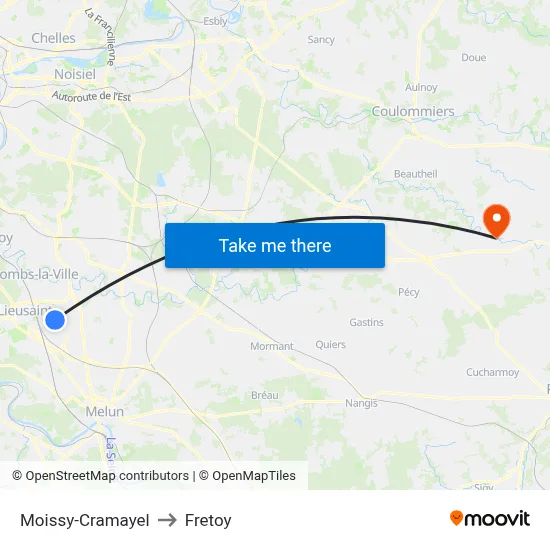 Moissy-Cramayel to Fretoy map