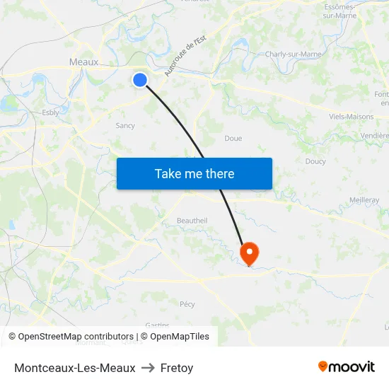 Montceaux-Les-Meaux to Fretoy map