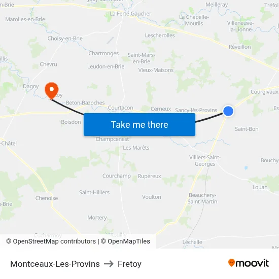 Montceaux-Les-Provins to Fretoy map