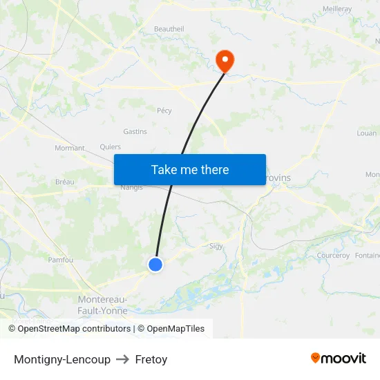 Montigny-Lencoup to Fretoy map