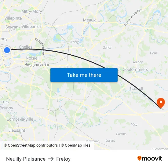 Neuilly-Plaisance to Fretoy map