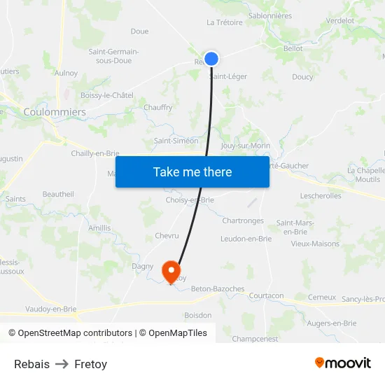 Rebais to Fretoy map