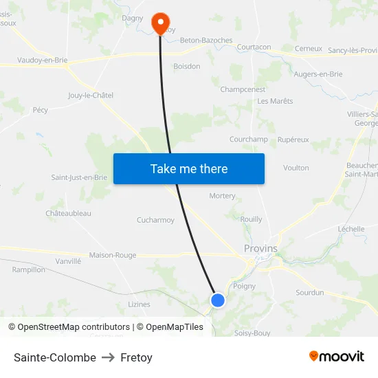 Sainte-Colombe to Fretoy map