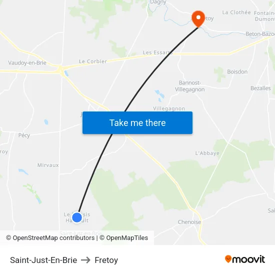 Saint-Just-En-Brie to Fretoy map