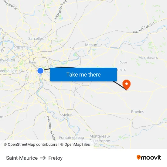 Saint-Maurice to Fretoy map