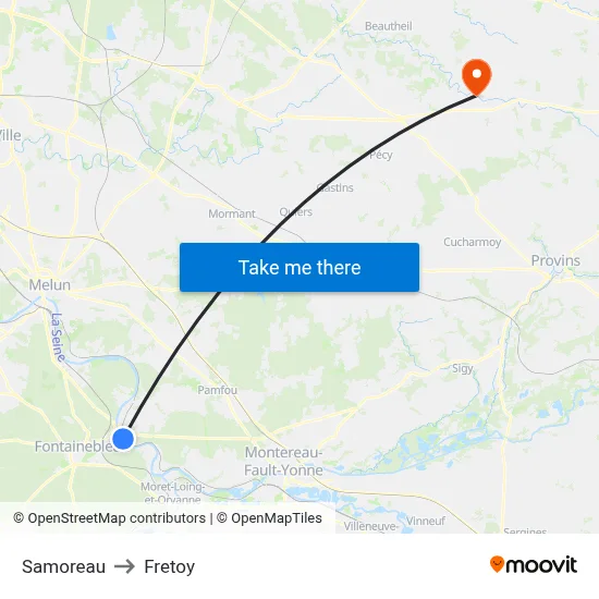 Samoreau to Fretoy map