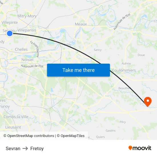 Sevran to Fretoy map